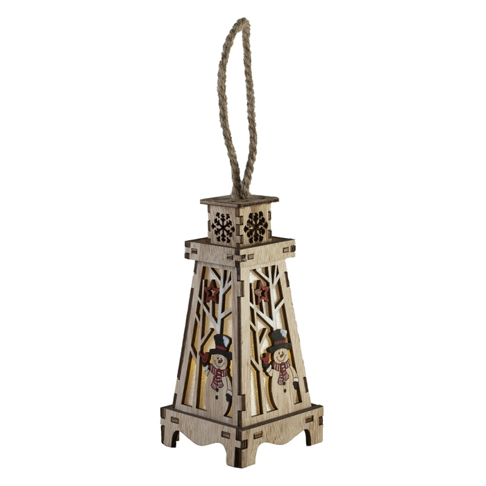 DAM Decoracion linterna madera navideña con luz. 8x8x16,5cm. Color:Beige