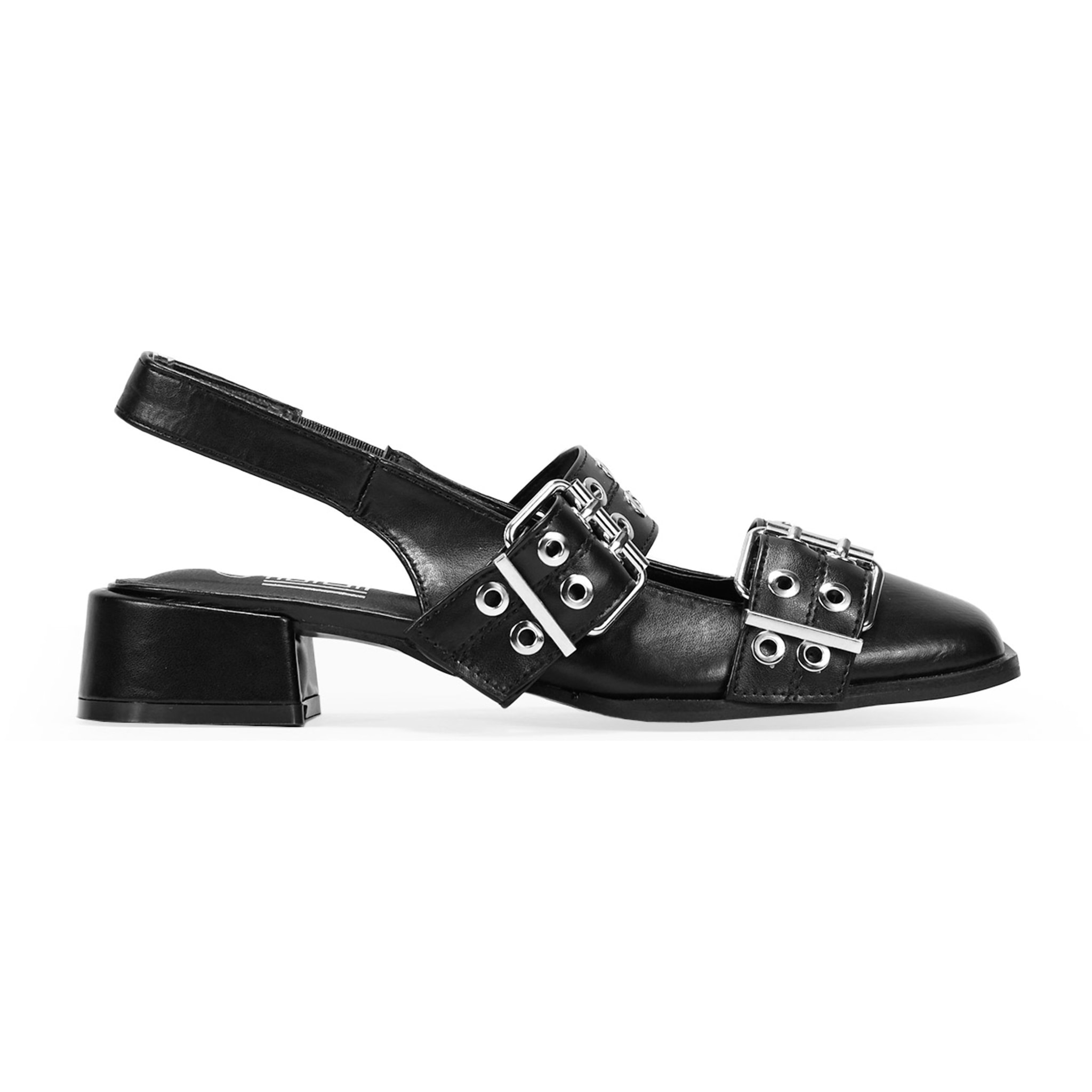 Zapatos Mary Jane destalonados negros con tacón y hebillas