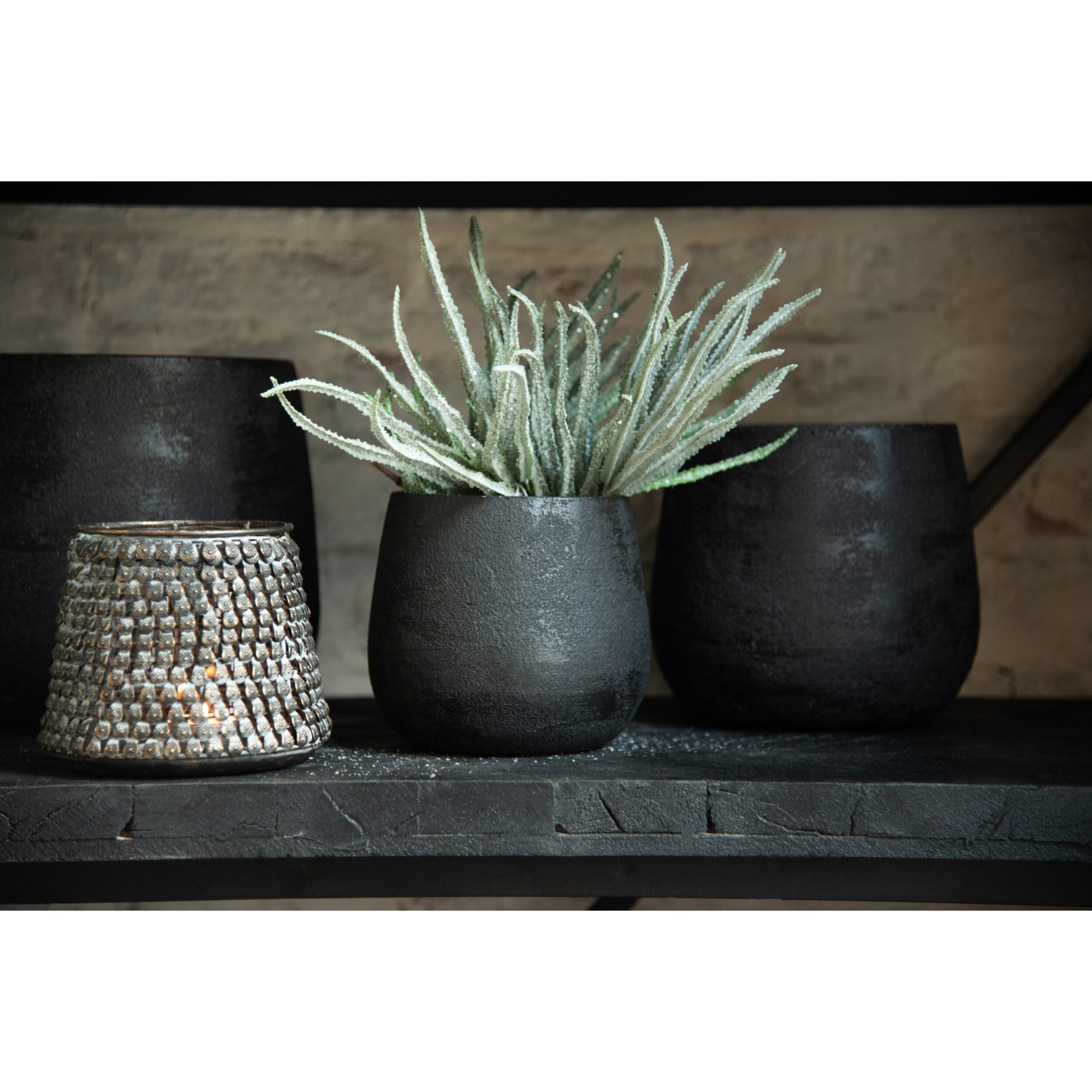 J-Line cache-pot Irrégulier Rugueux - céramique - noir - small - 2 pièces - Ø 16.5 cm