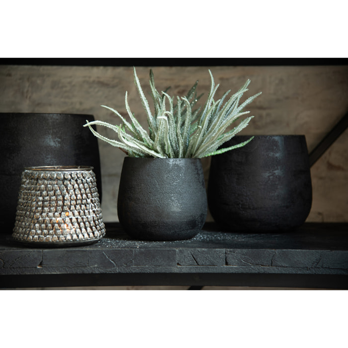 J-Line cache-pot Irrégulier Rugueux - céramique - noir - small - 2 pièces - Ø 16.5 cm