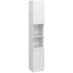 Meuble colonne rangement salle de bain style contemporain façade laquée 2 portes étagères 2 niches blanc