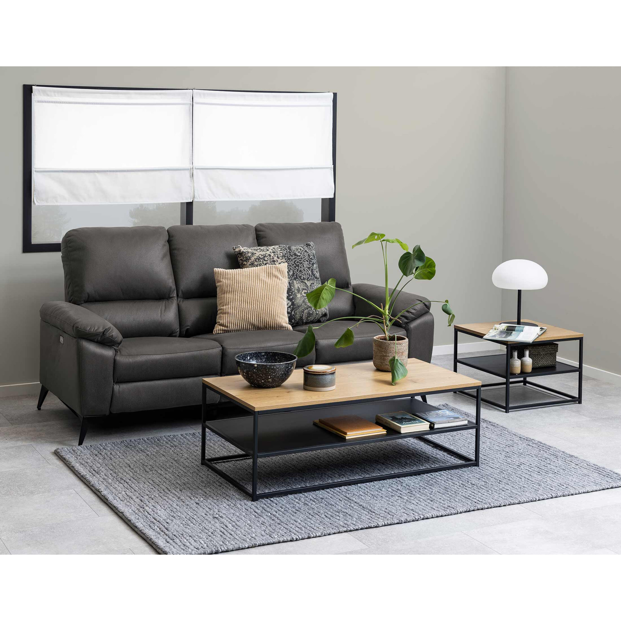 Salida - table basse - effet bois et métal noir - 120 cm - Bois / Noir