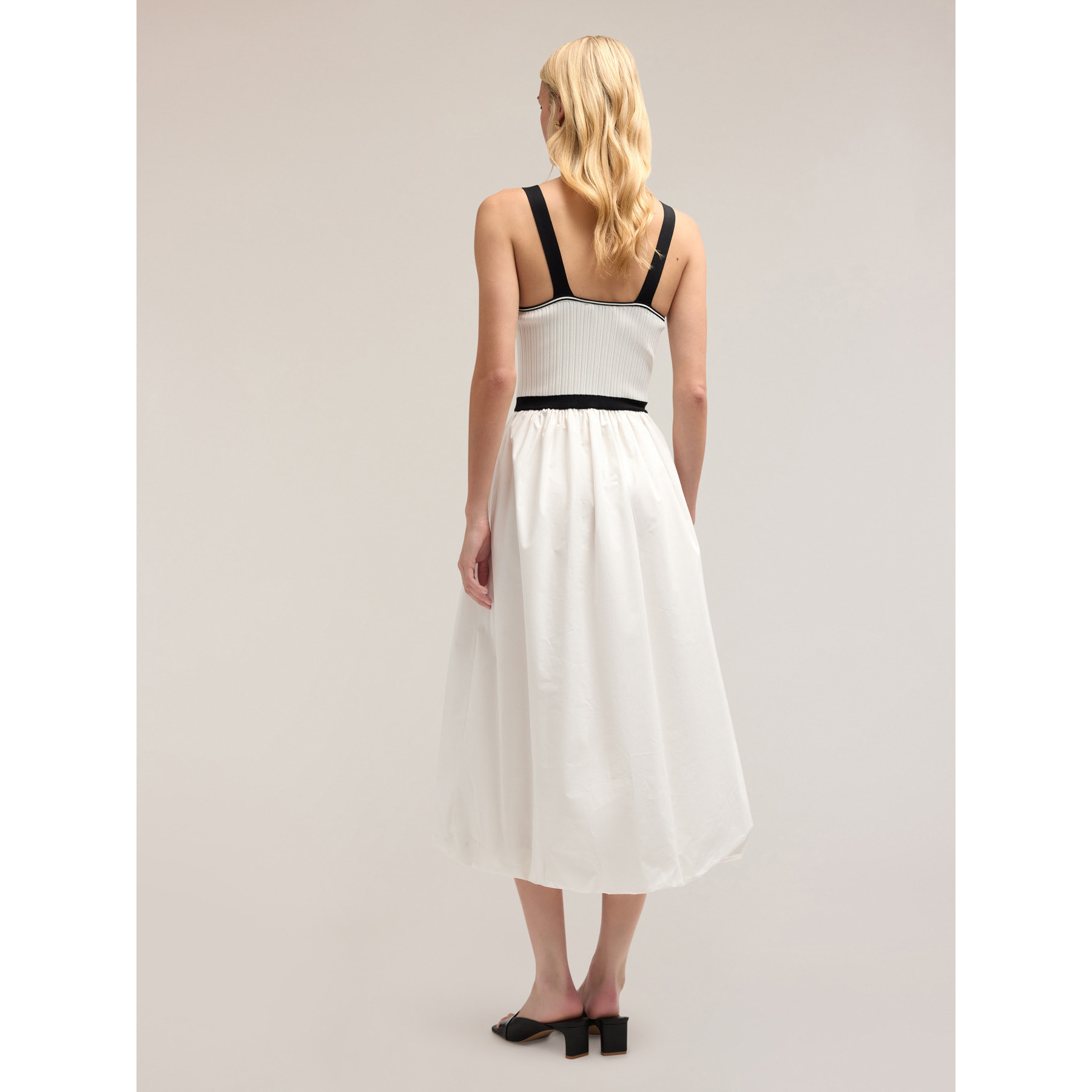 Motivi - Vestido de dos materiales con falda de vuelo - Blanco