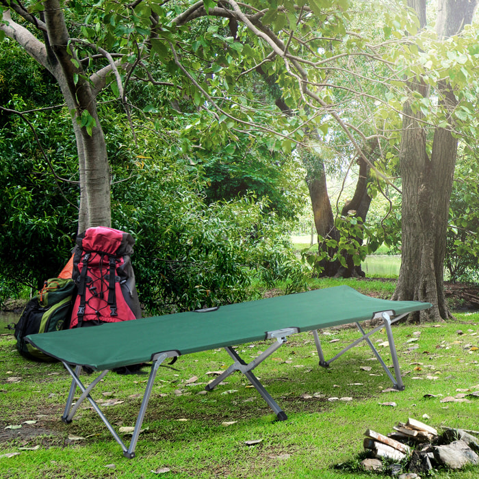 Cama de Camping Plegable Cama de Acampada con Marco Metálico Carga 136 kg para Playa Senderismo 193x64x40 cm Verde