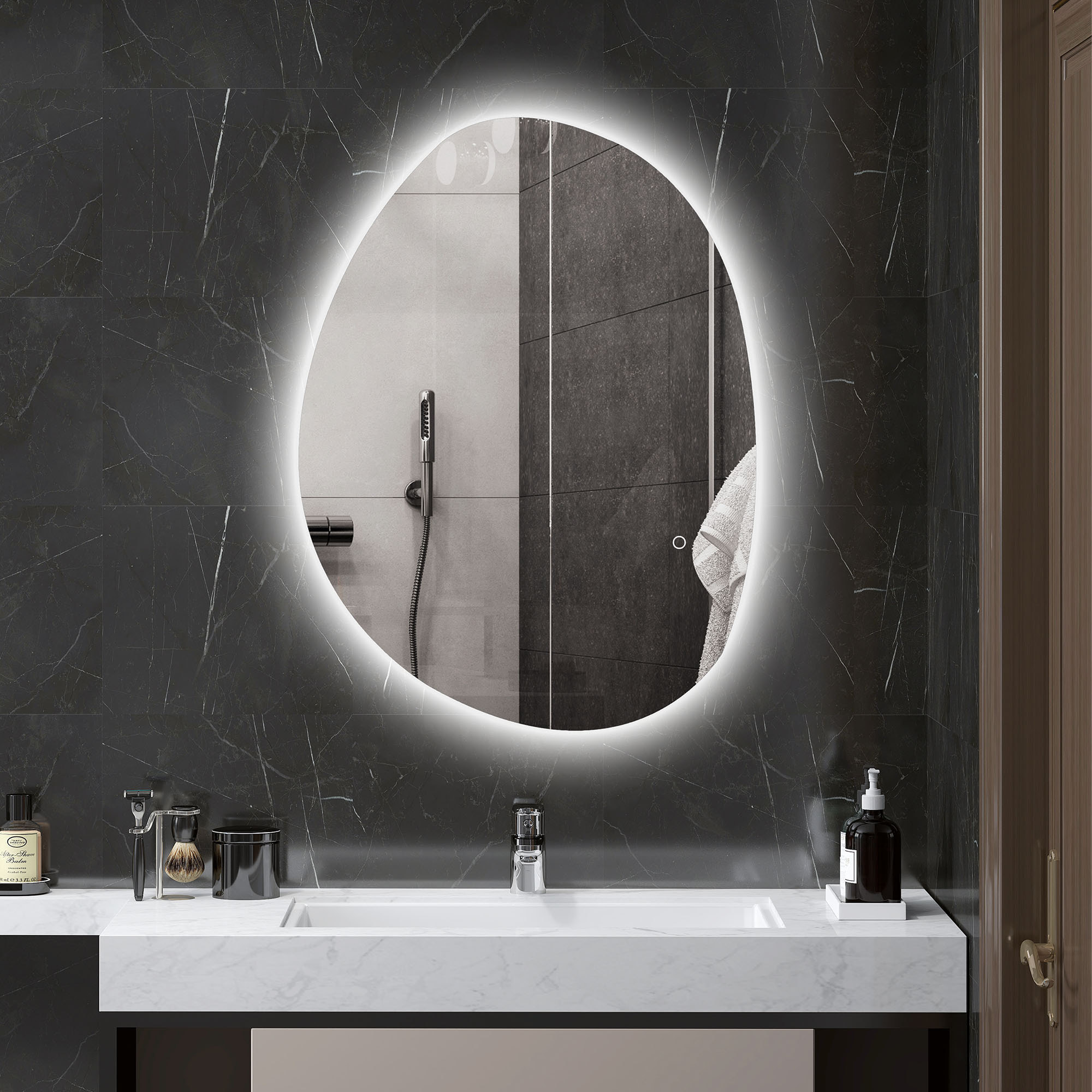Miroir LED salle de bain réglable 27W - miroir organique 80 x 60 cm - anti-buée tactile - verre trempé