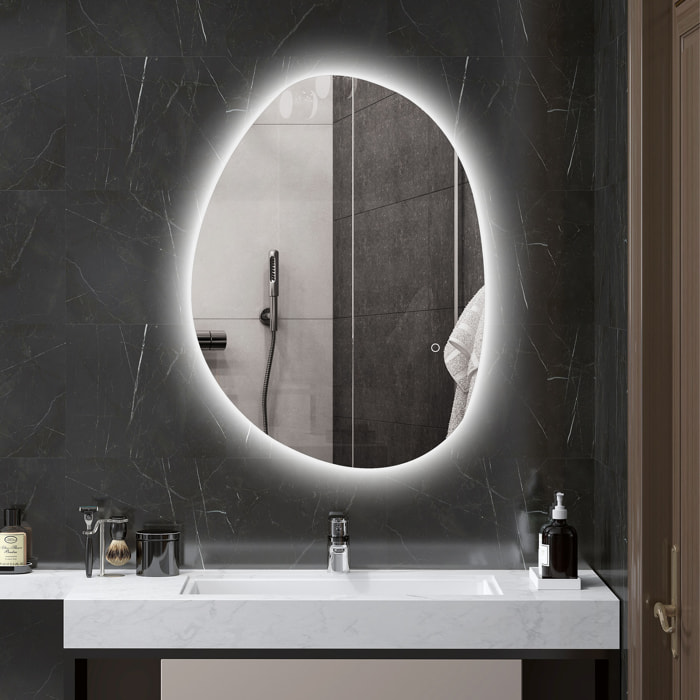 Miroir LED salle de bain réglable 27W - miroir organique 80 x 60 cm - anti-buée tactile - verre trempé