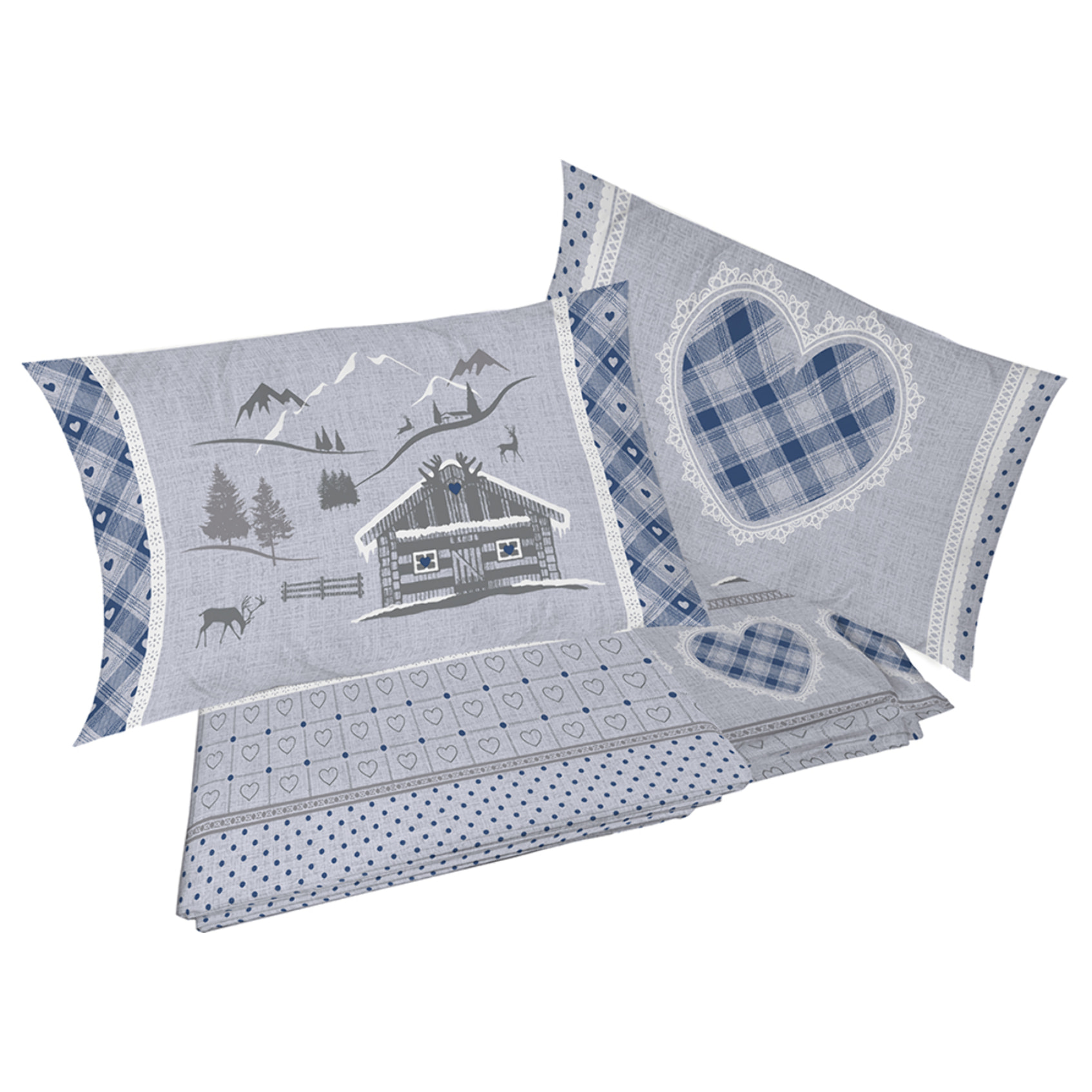 Completo letto in flanella chalet blu flanella 100% cotone