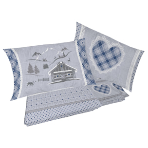 Completo letto in flanella chalet blu flanella 100% cotone