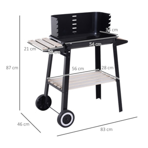 Barbacoa de Carbón Vegetal Parrillas Asador BBQ de Picnic Altura de Parrillas Ajustables con Estantes y Ruedas Fácil Mover para Jardín Exterior Acampada 83x46x87 cm