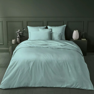 Housse de couette satin de coton uni bleu Ava uni mint