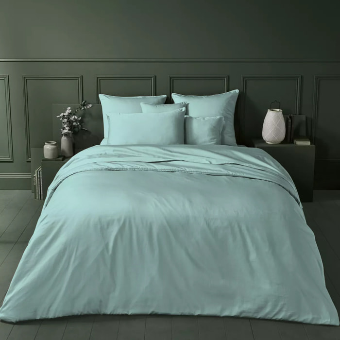Housse de couette satin de coton uni bleu Ava uni mint