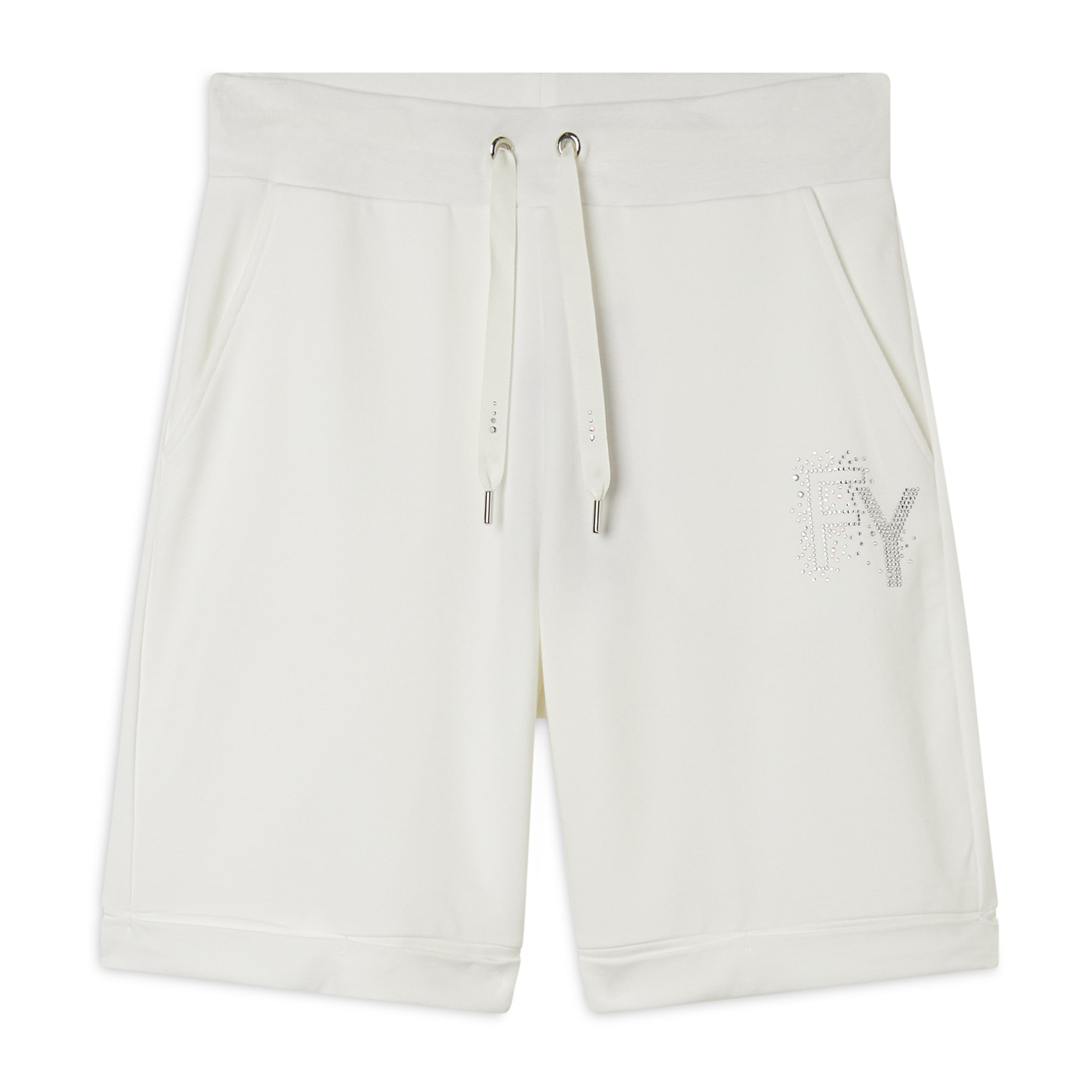 Pantaloni corti con Risvolto e Logo Strass