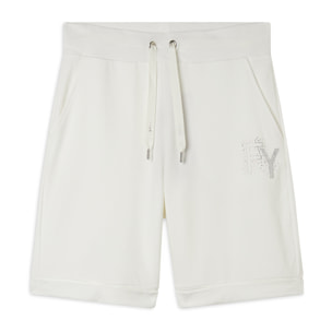 Pantaloni corti con Risvolto e Logo Strass