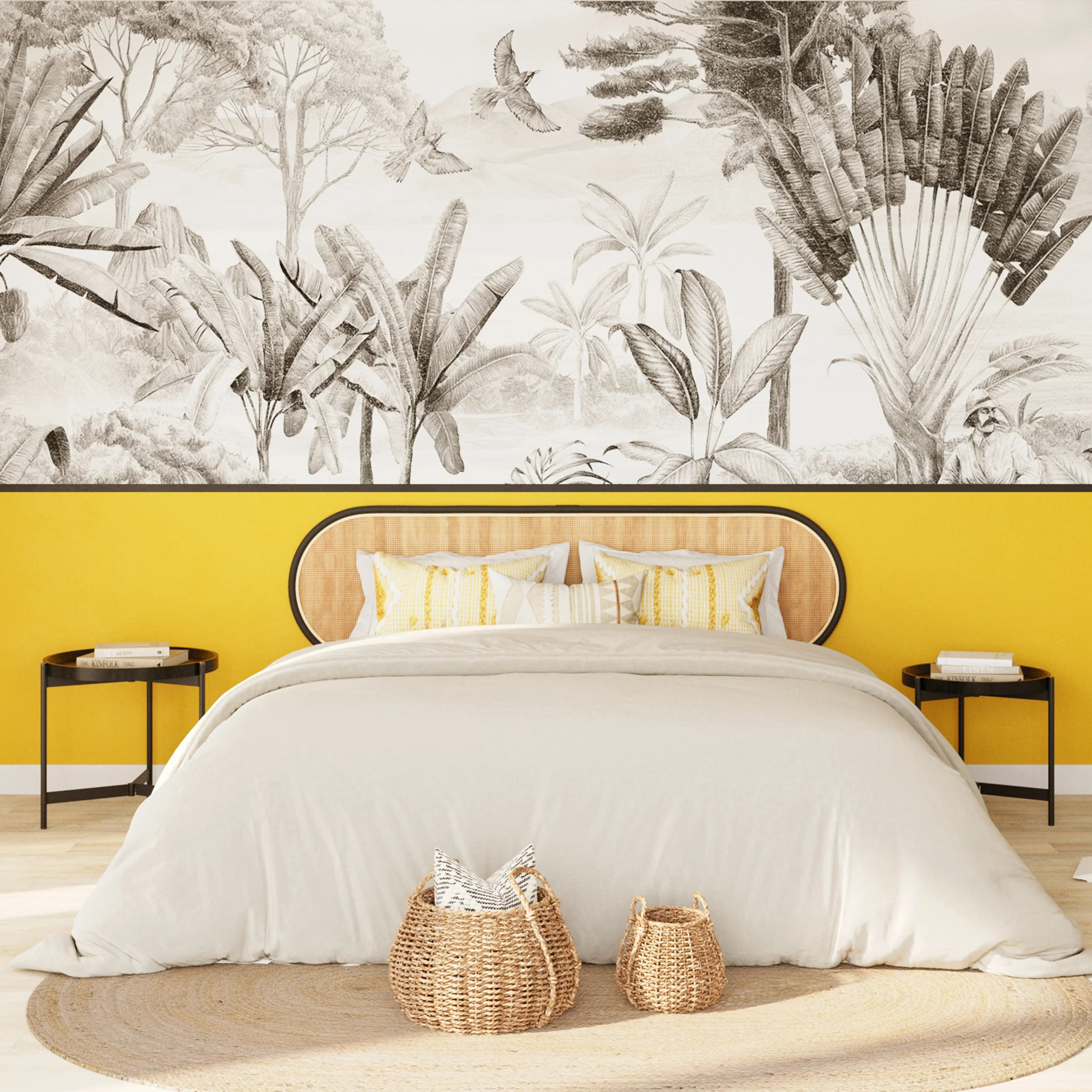 Tête de lit en rotin naturel et noir 160 cm - Navahino