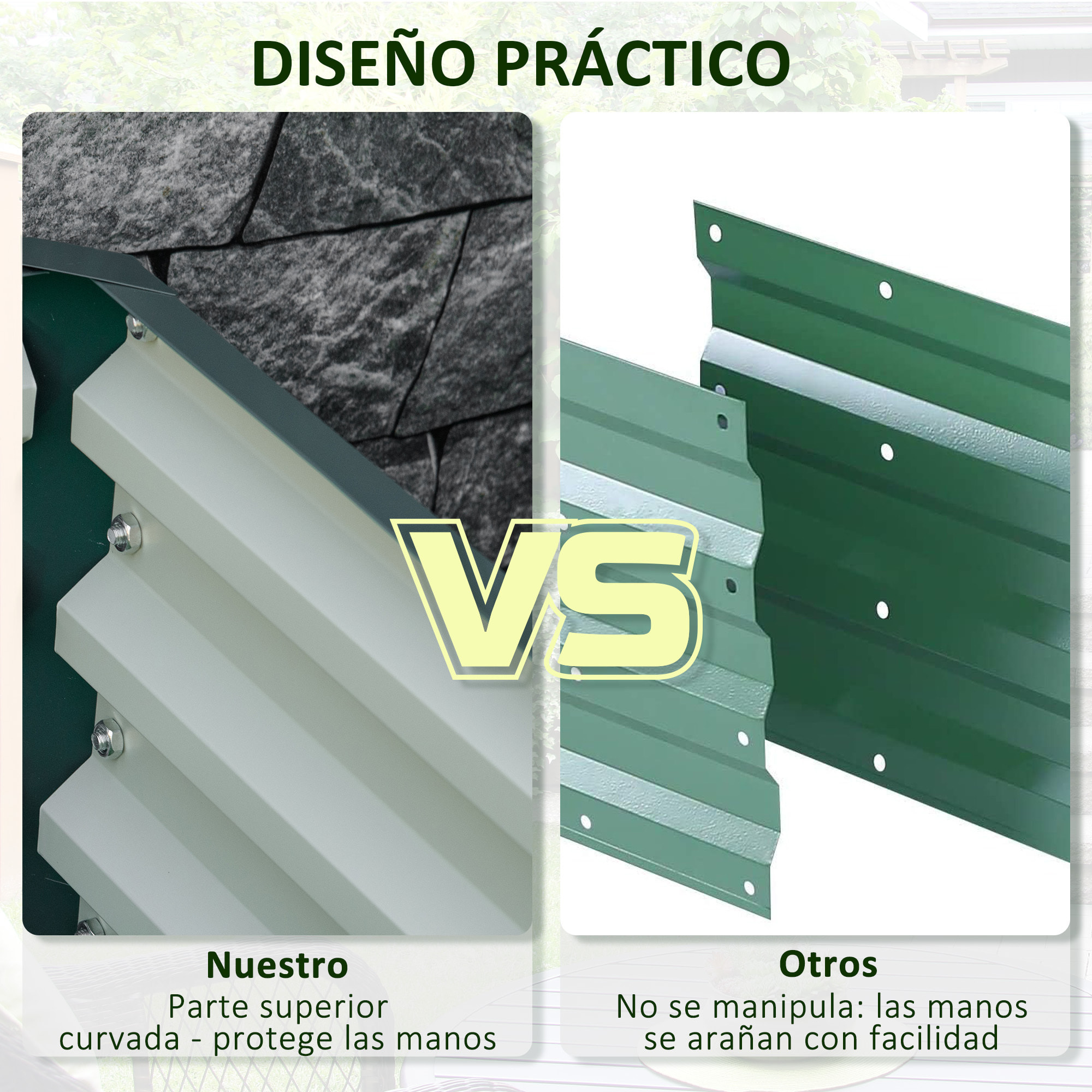 Jardinera Exterior Grande Rectangular de Acero Galvanizado Huerto Urbano para Cultivar Plantas Flores Hierba Macetero Grande Exterior con Base Abierta 120x120x30 cm Verde