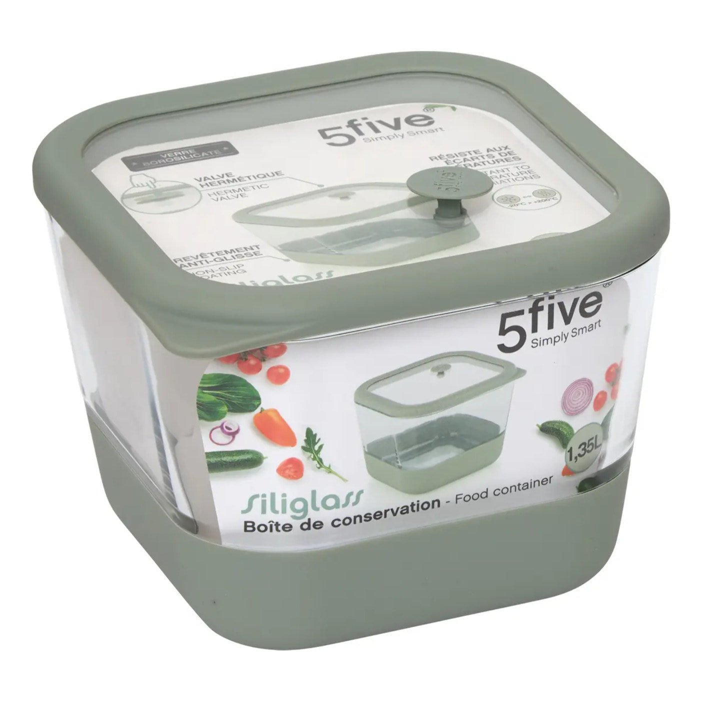 Boîte de conservation Siliglass carré 1,35L gris