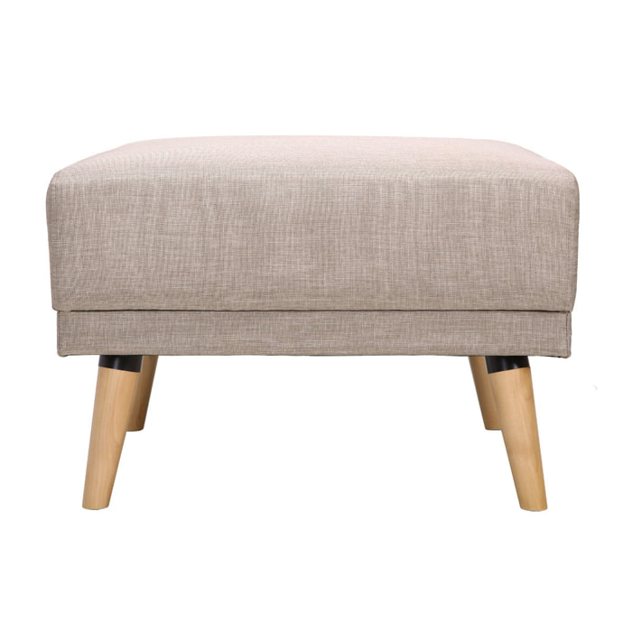 Pouf repose-pieds scandinave en tissu beige et bois clair ULLA