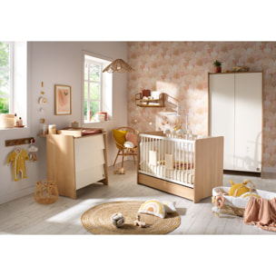 Lit bébé 120 x 60 avec têtes de lit arrondies en bois décor chêne miel