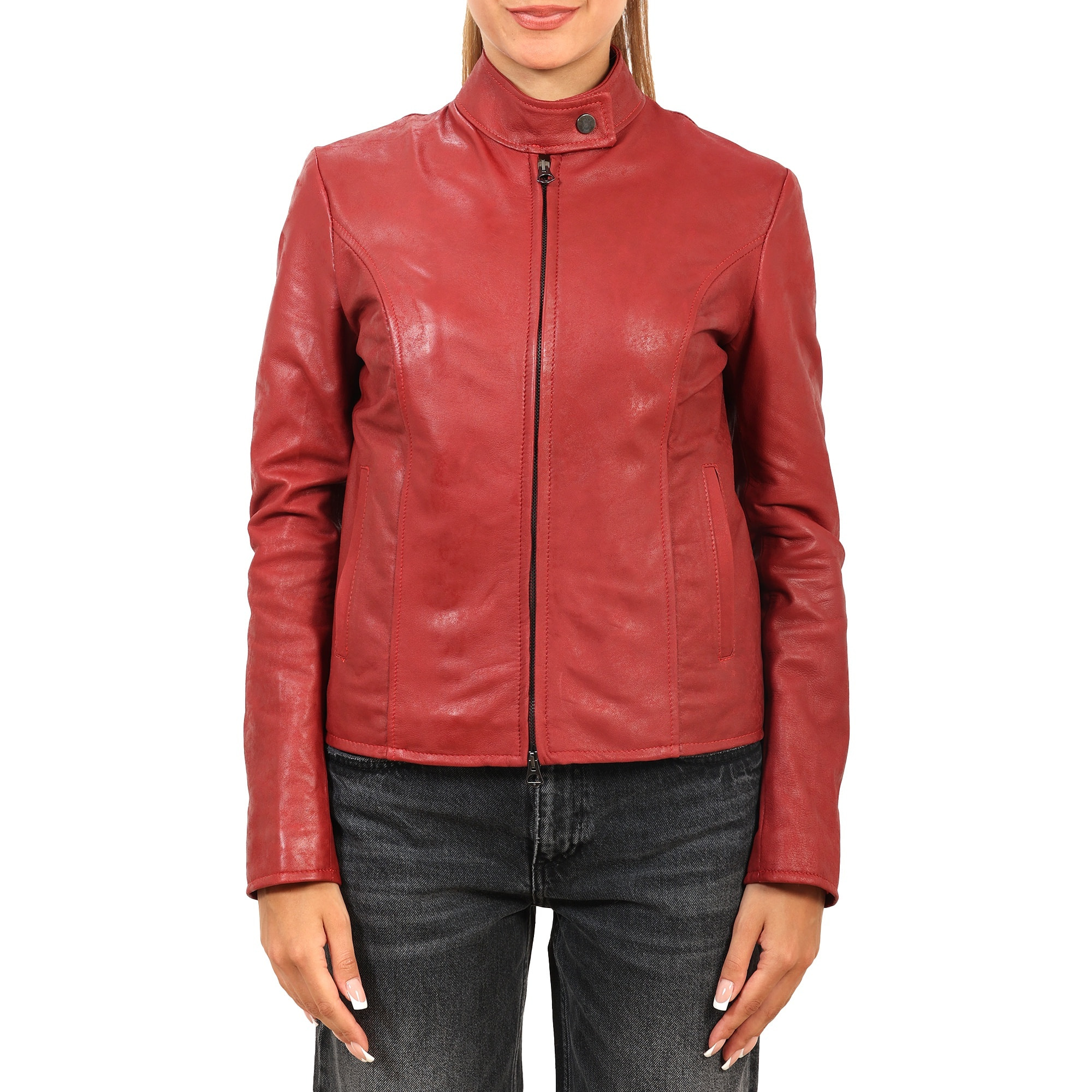 Giubbino in vera pelle di vitello rifinizione dakota Bordeaux-Slim Fit