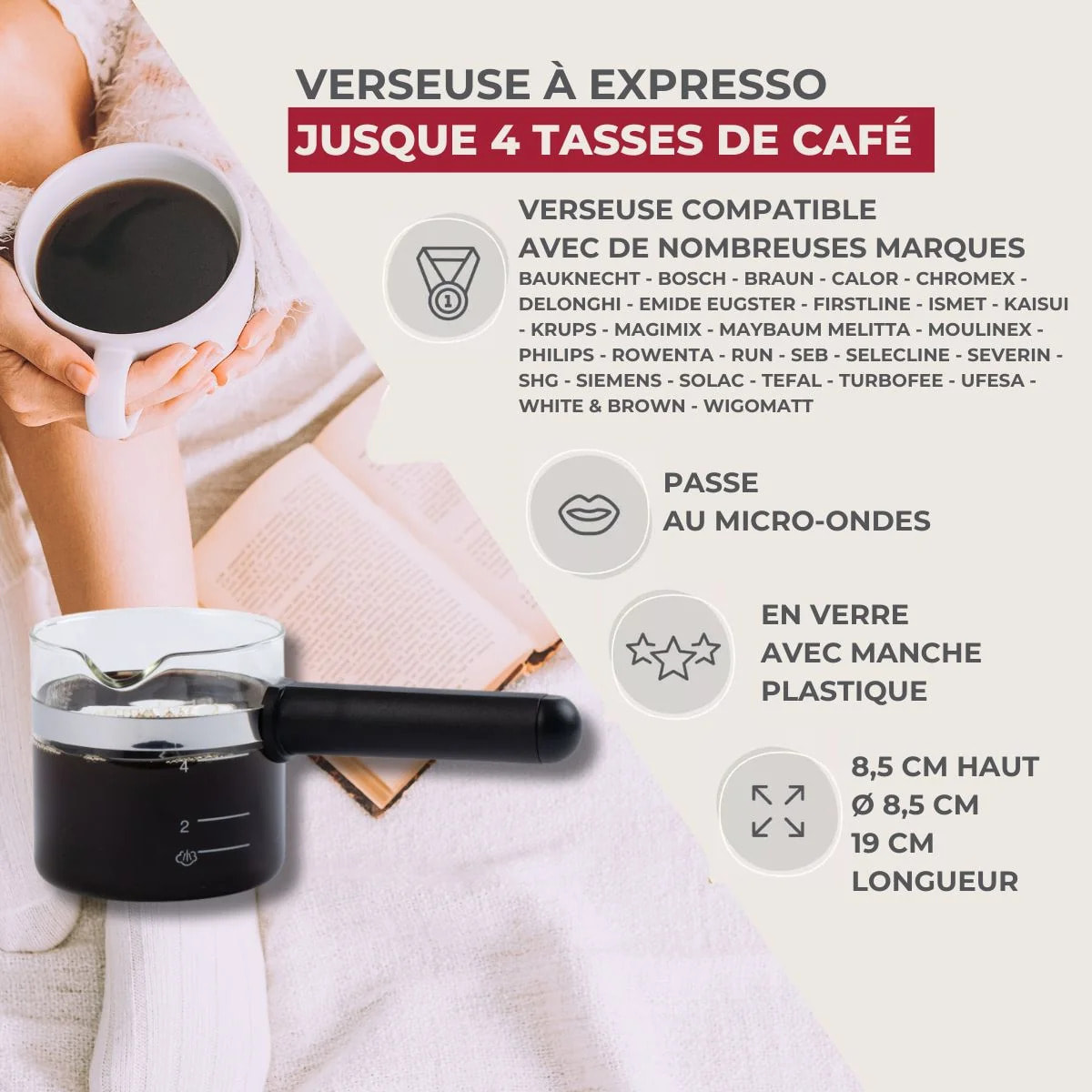 Verseuse à expresso micro-ondable 4 tasses compatible avec de nombreuses marques Fackelmann