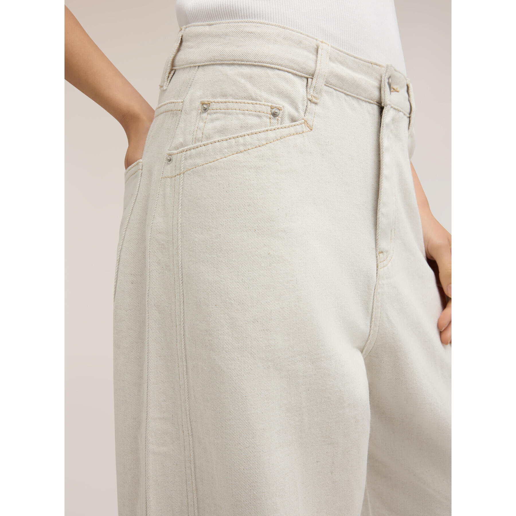 Motivi - Pantaloni barrel in drill misto lino - Bianco