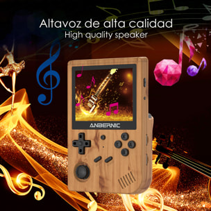 DAM Consola emulador multiplataforma RG351V. Pantalla 3,5" IPS; S.O. Linux, Quad-Core 1,5GHz, WiFi, 128GB. Miles de juegos preinstalados. 14x2,68x9,4 Cm. Color: Madera
