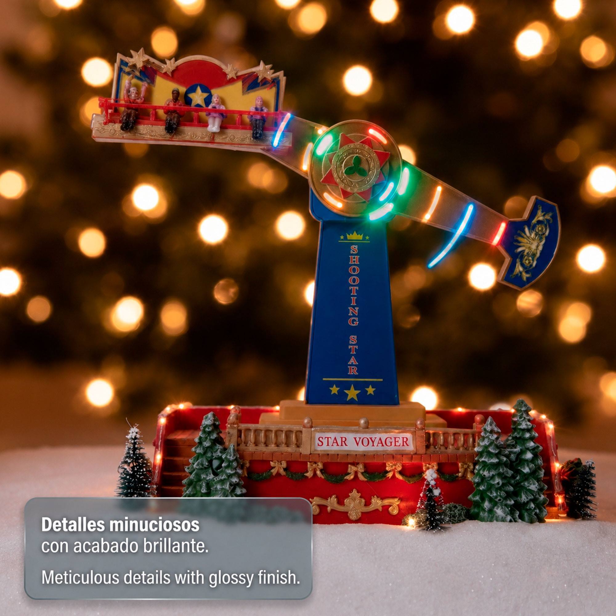 Decoración navideña led martillo meteorito con movimiento y música, funciona con pilas, figura iluminada para navidad 28,5x20x41cm
