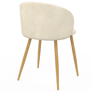 Chaises Léona velours crème et pieds métal bois - lot de 4