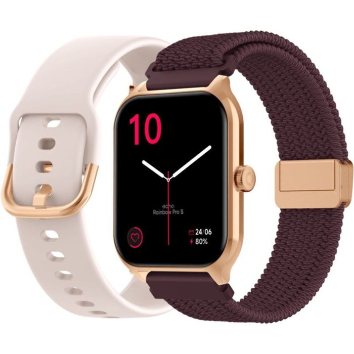 Montre connectée ECHO Rainbow ProS OrRose Silicone+BordeauNylo