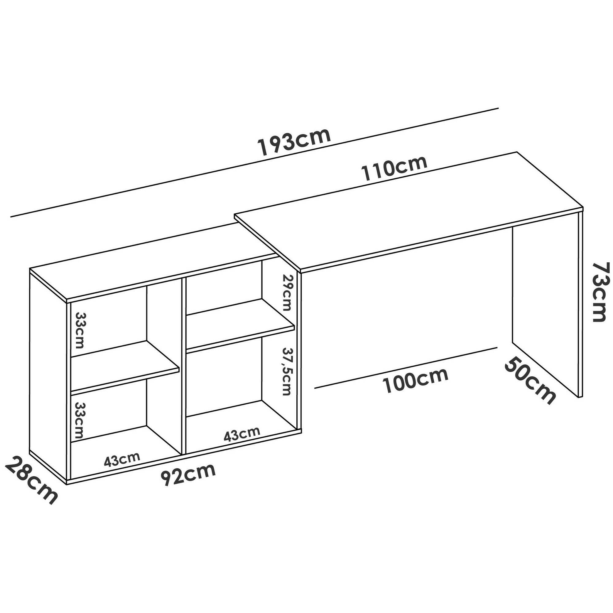 Scrivania Mulaz, Scrittoio multiposizione da ufficio o cameretta, Tavolo da studio angolare con scaffali, 121x96h74 cm, Rovere