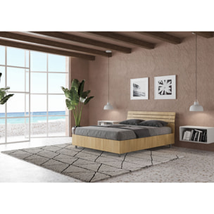 Cama doble con somier 140x200 con cabecera inclinada de listones roble natural Ankel