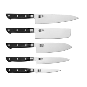 Il Set Completo: 5 coltelli (coltello da ufficio + petty + nakiri + santoku + gyuto)