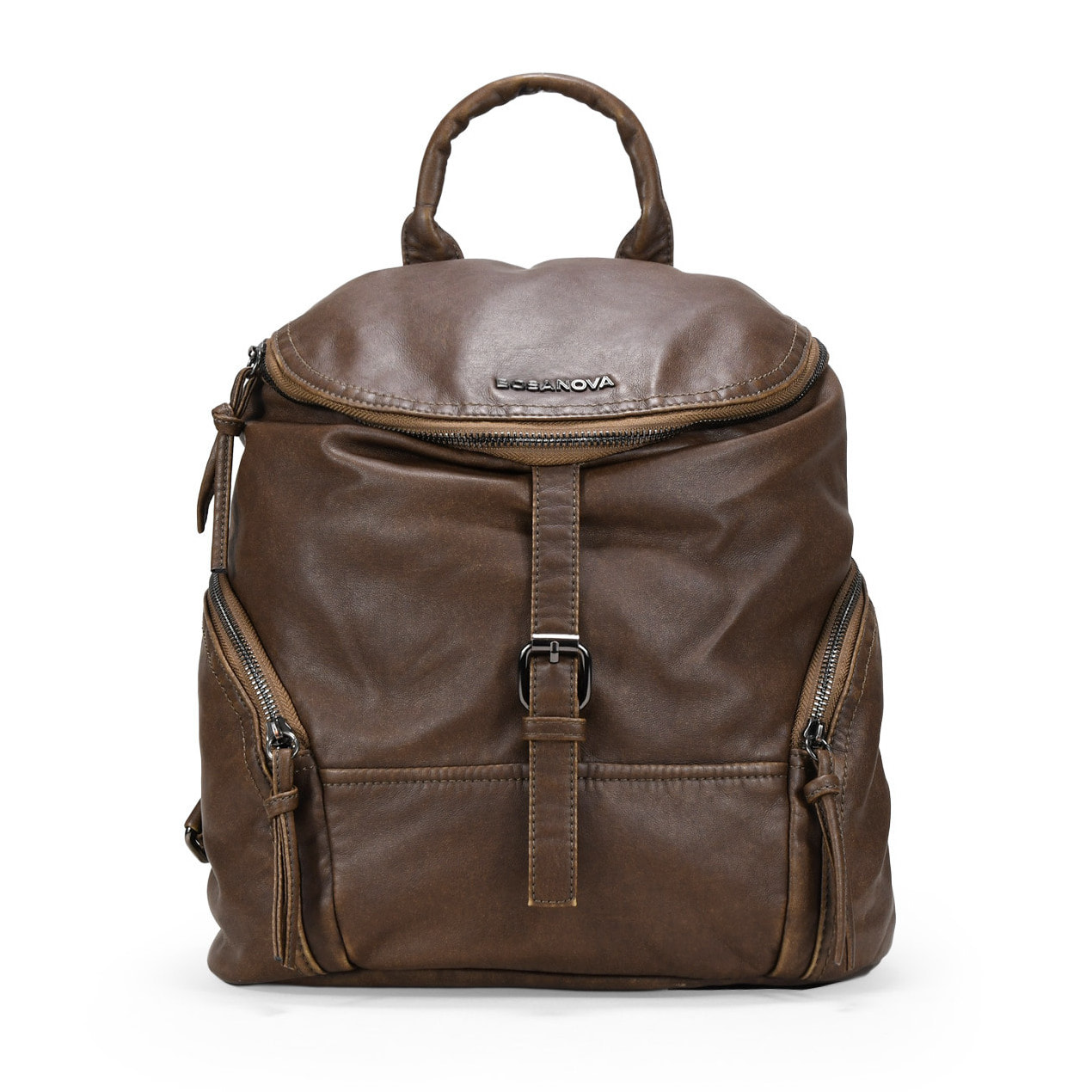 Mochila cuero con solapa y hebillas