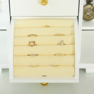 Armoire à bijoux poignées bouton doré miroir bois blanc
