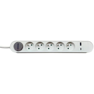 Multiprise ESSENTIELB 5 prises + port USB-C et USB-A 20W