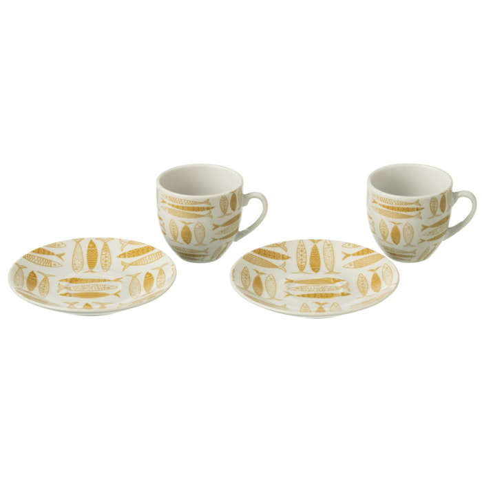 J-Line tasse + sous-tasse Poisson - céramique - marron - boîte de 6