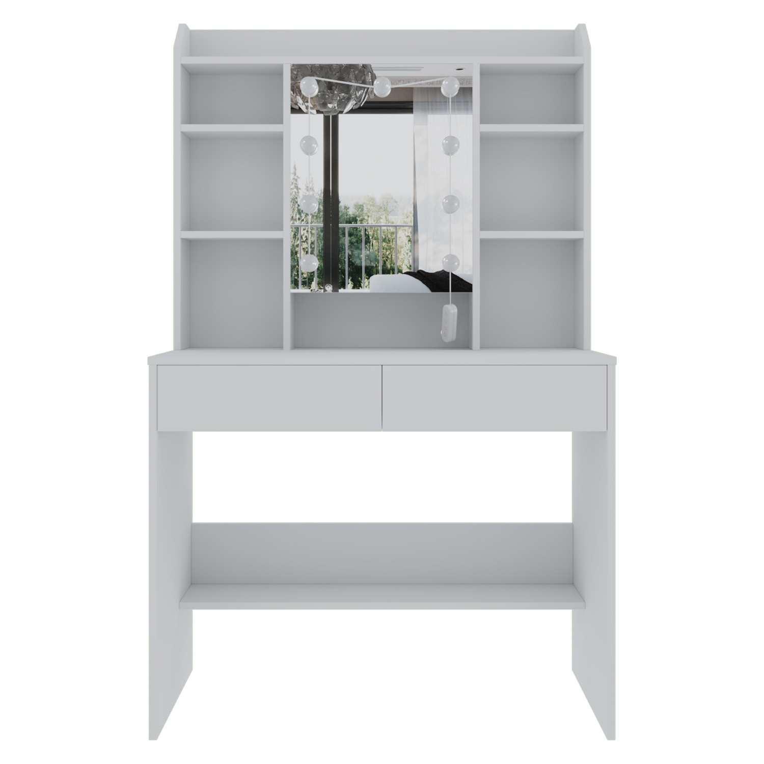 Toeletta Tavolino Trucco Tavolo Con 9 Luci LED Luminosità E Tonalità Regolabili Specchio 2 Cassetti 7 Vani A Giorno Mensole 40 x 90 x 144.7 Cm Bianco