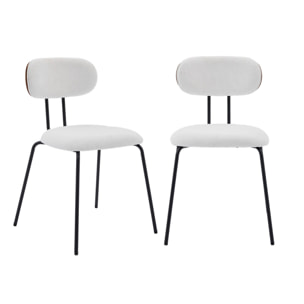 2 chaises décor bois courbé teinté noyer et tissu déperlant blanc. pieds métal noir mat - L 45 x P 55 x H 80cm - Erin
