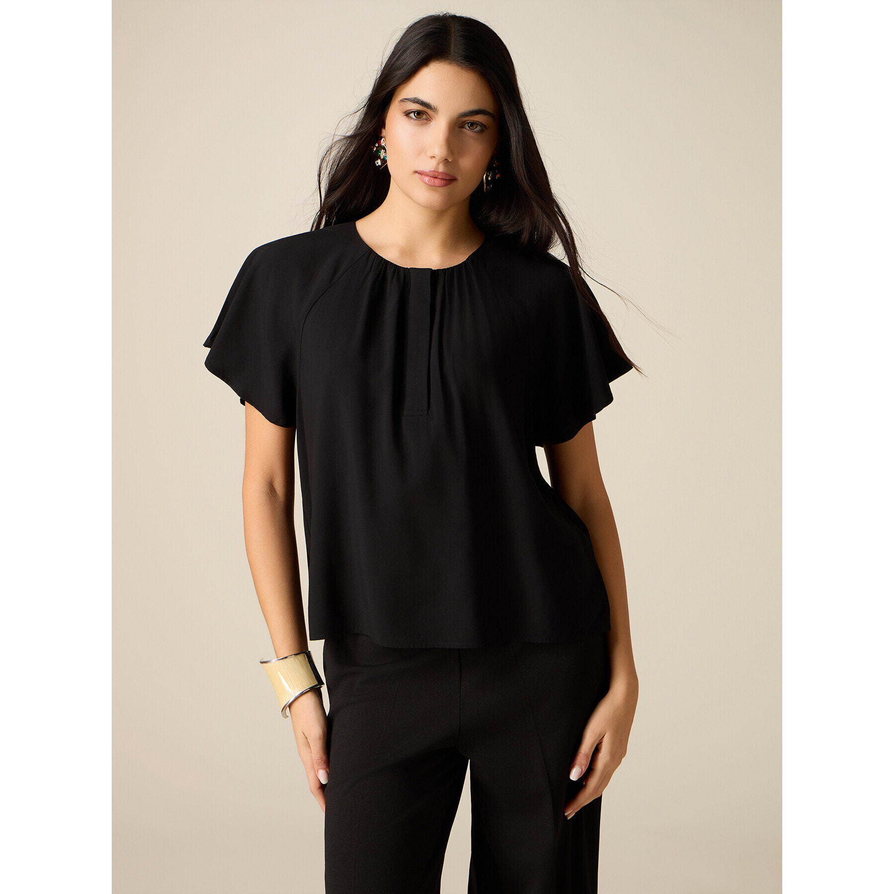 Oltre - Blusa in viscosa con drappeggio - Nero