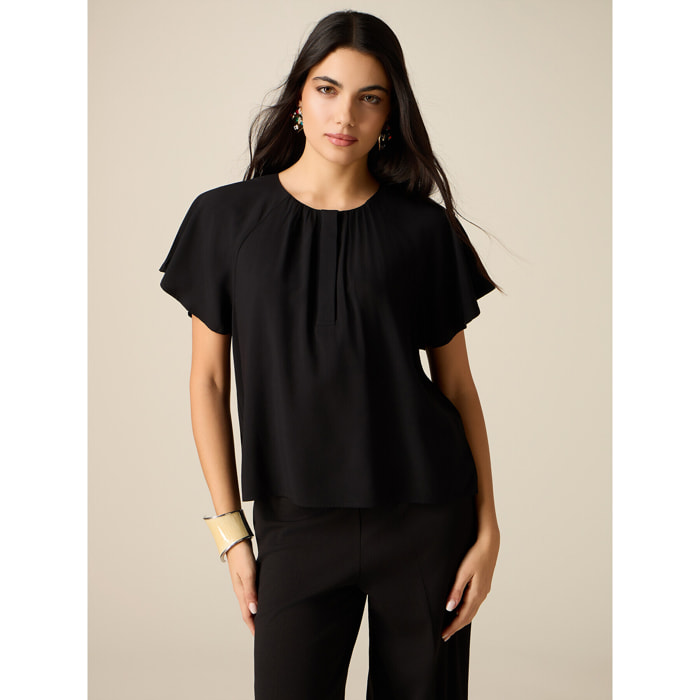 Oltre - Blusa in viscosa con drappeggio - Nero