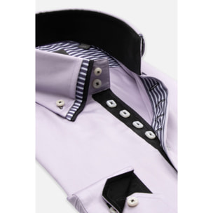 Camicia Uomo 2 Bottoni Button Down Triplo Collo Slim Satin Unito Lilla