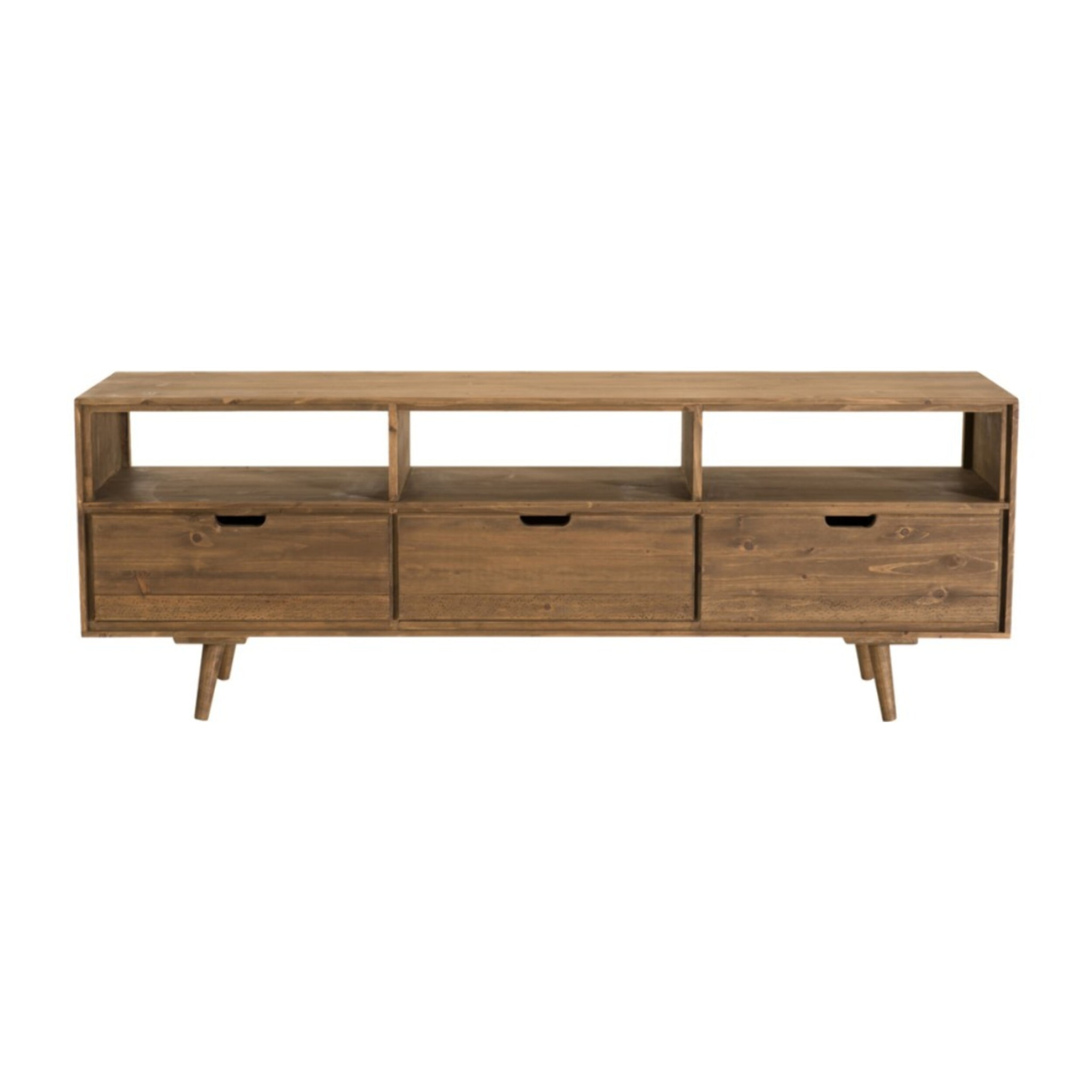 ANDY - Meuble TV scandi bois marron 3 tiroirs 3 niches Sapin