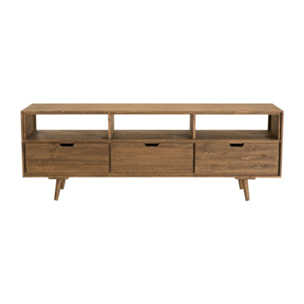 ANDY - Meuble TV scandi bois marron 3 tiroirs 3 niches Sapin