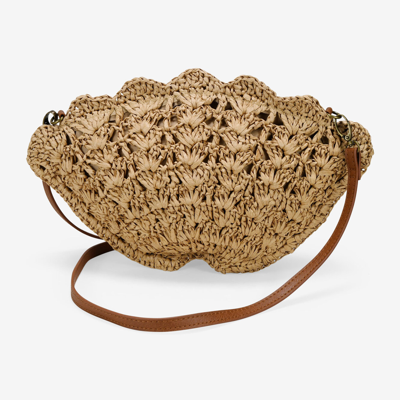 Bolso concha rafia marrón con conchas