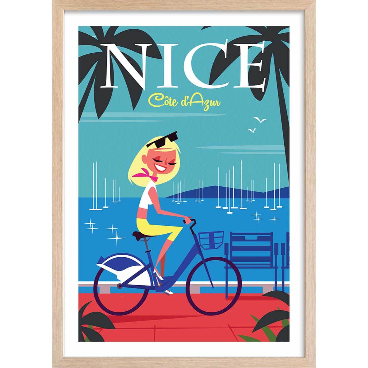 Affiche la Baie des Anges Affiche + cadre en bois - Chêne