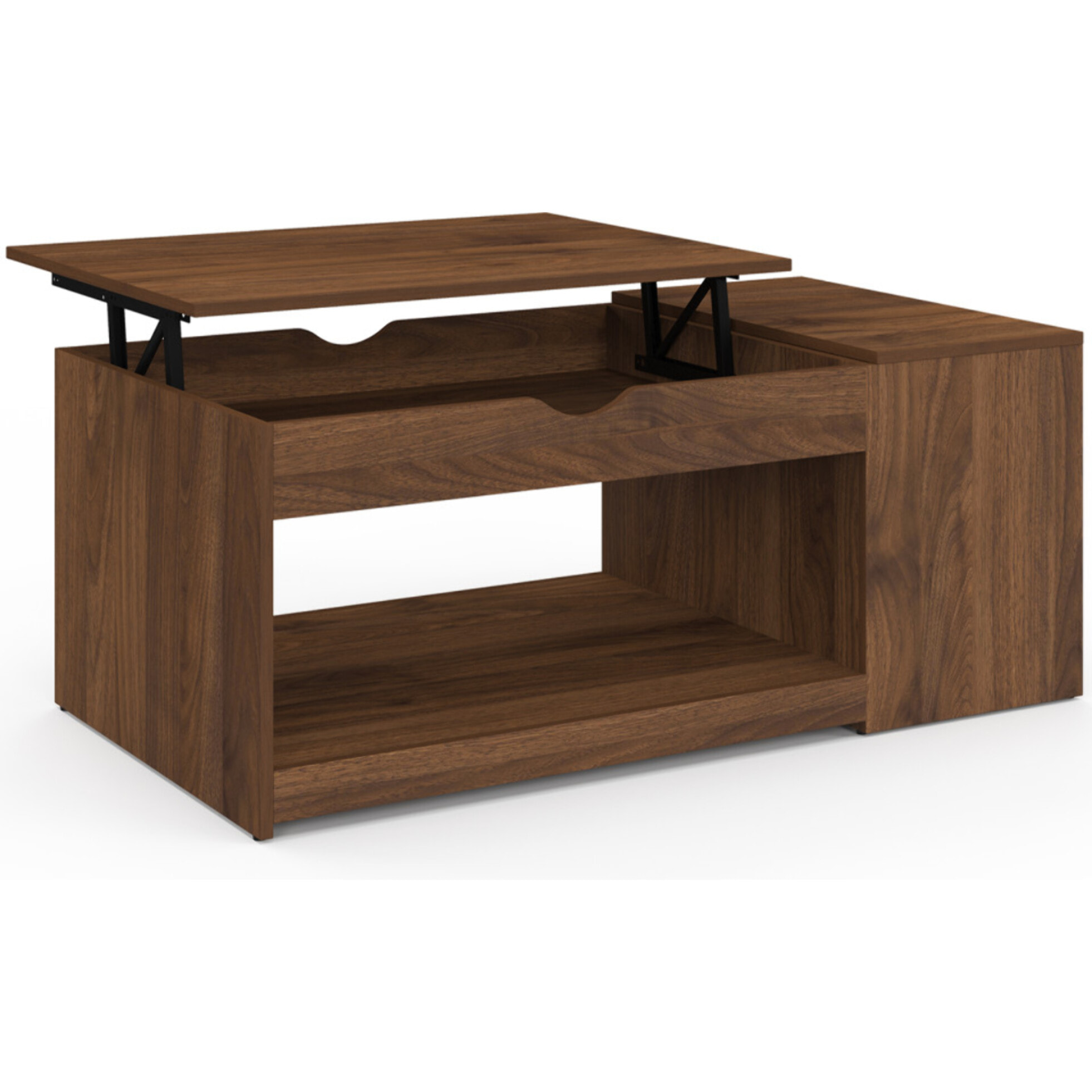 Table basse Elina relevable coffre latéral bois effet noyer