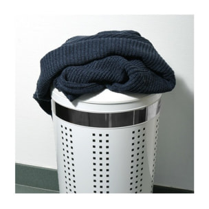 MSV Panier à  linge 46L avec couvercle coussin Inox Blanc