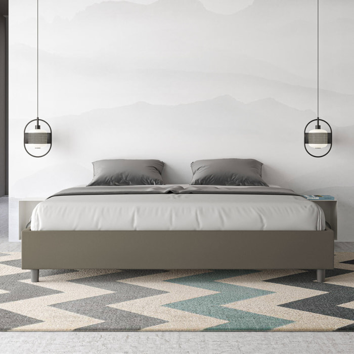 Letto matrimoniale king size contenitore imbottito 180x210 similpelle cappuccino Azelia