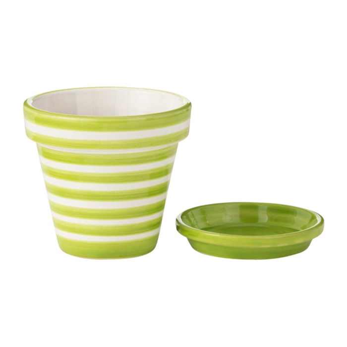 J-Line cache-pot Granada Stripes Handmade + Painted - céramique - vert - small - Ø 21 cm