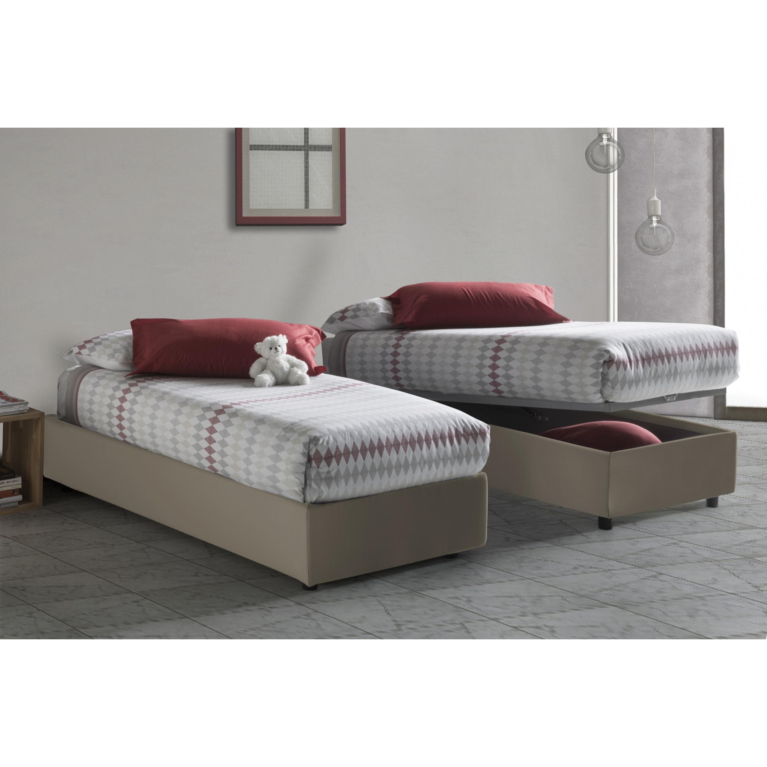 Letto singolo Serena, Letto contenitore con rivestimento in ecopelle, 100% Made in Italy, Apertura frontale, adatto per materasso Cm 90x190, Tortora